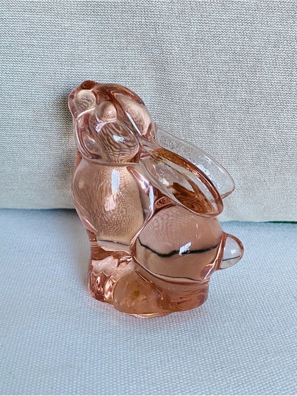 Vintage Christen Art Glass Pink Bunny Rabbit Figurine Paperweight